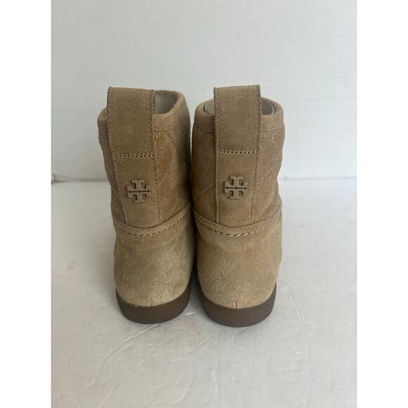 Tory Burch Alana Split Suede Straight Shearling Light Camel Booties 30950 Sz 8 - Picture 6 of 12